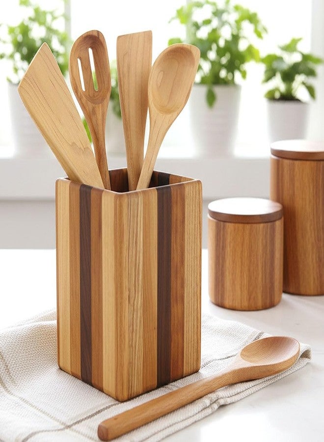 Modern Artisans American Made Mixed Wood Utensil Holder Crock, Single Size - Image 3